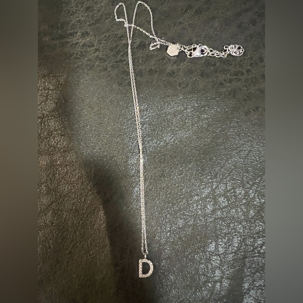 Touchstone Crystal Little Black Dress necklace Initial D petite charm 15-18”